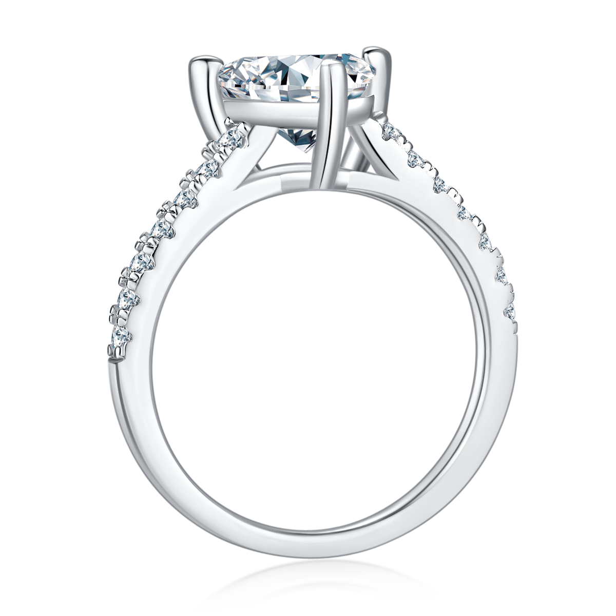 Micro inlaid triangle S925 silver plated white gold moissanite diamond women's ring 2.0 carats D-grade